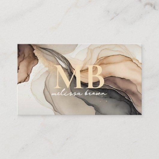 Modern Beige Elegant Waterverf Monogram Visitekaartje (Voorkant)