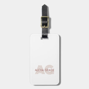Modern Beige en Wijn Monogram Bagagelabel