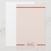 Modern Beige en Wijn Monogram Briefpapier (Voorkant / Achterkant)