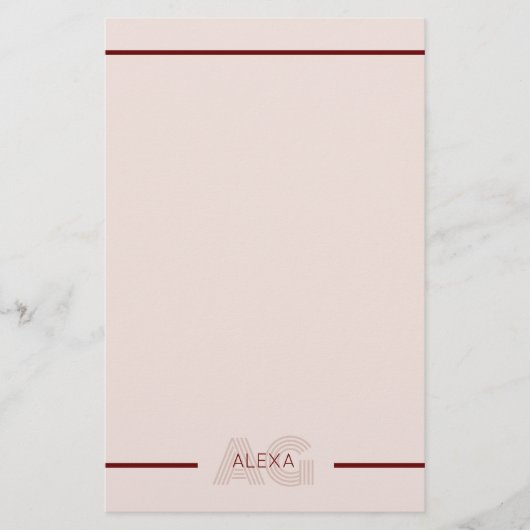 Modern Beige en Wijn Monogram Briefpapier (Voorkant)