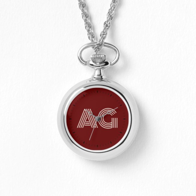 Modern Beige en Wijn Monogram Horloge (Voorkant)
