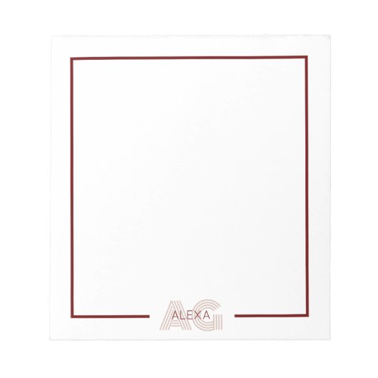 Modern Beige en Wijn Monogram Notitieblok (Voorkant)