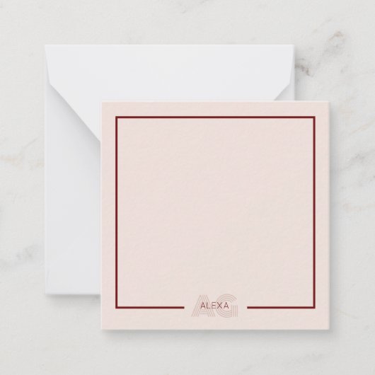 Modern Beige en Wijn Monogram Notitiekaartje (Voorkant)