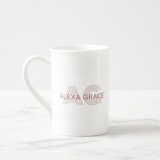 Modern Beige en Wijn Monogram Porselein Kop (Links)