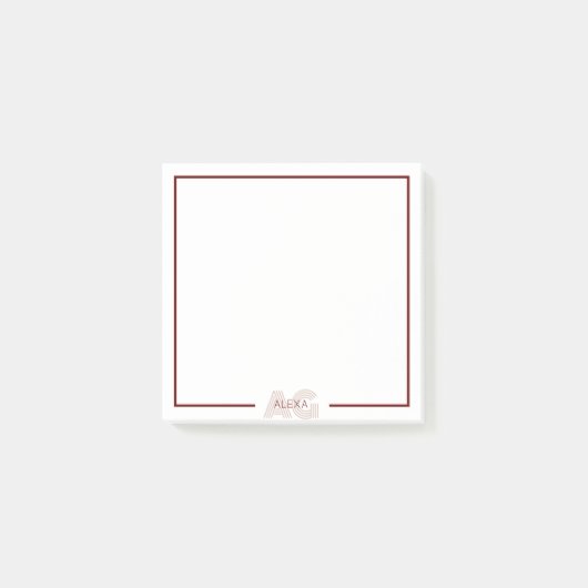 Modern Beige en Wijn Monogram Post-it® Notes (Voorkant)