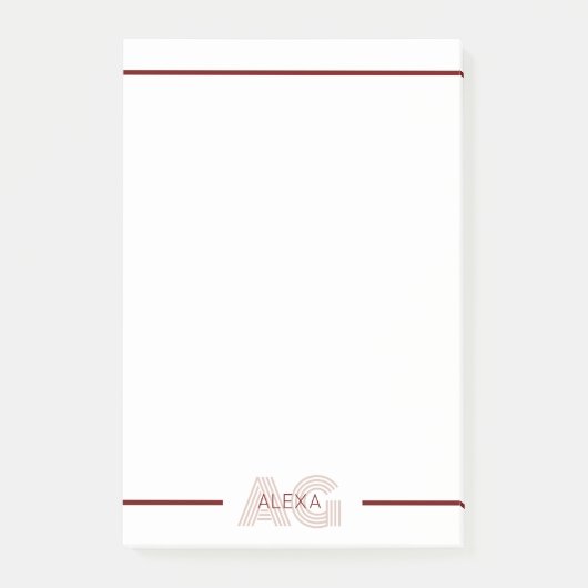 Modern Beige en Wijn Monogram Post-it® Notes (Voorkant)