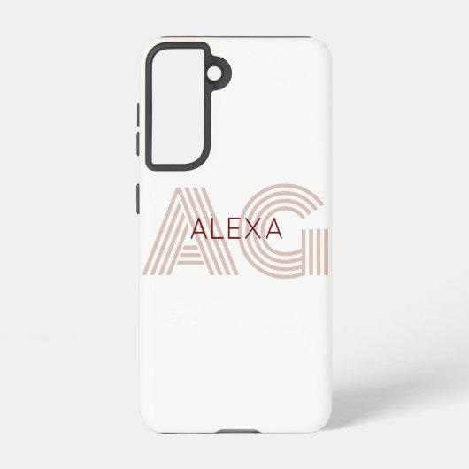 Modern Beige en Wijn Monogram Samsung Galaxy Hoesje (Achterkant)