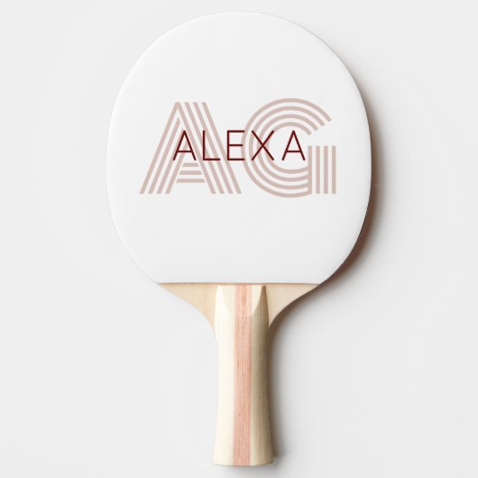 Modern Beige en Wijn Monogram Tafeltennisbatje (Voorkant)