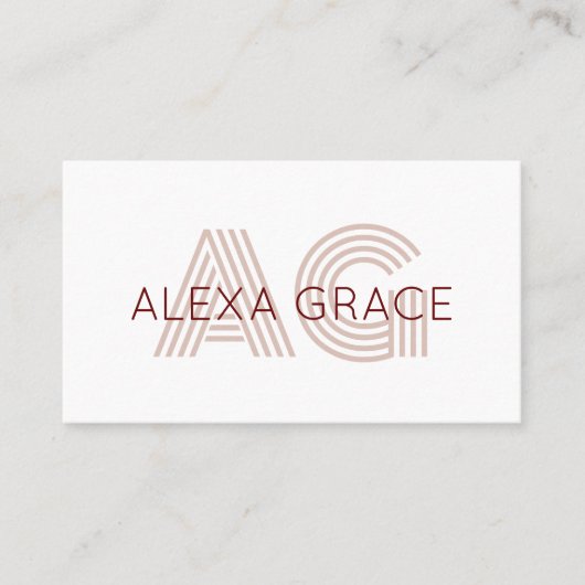 Modern Beige en Wijn Monogram Visitekaartje (Voorkant)