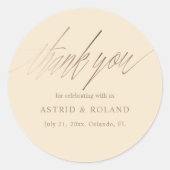 Modern Beige & Faux Gold Wedding Favoriet Ronde Sticker (Voorkant)