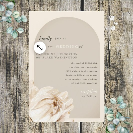 Modern Beige Floral Stem Wedding Kaart