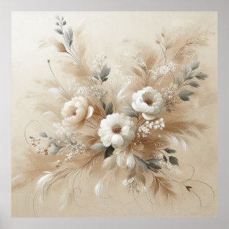 Modern Beige Flowers 2 Poster