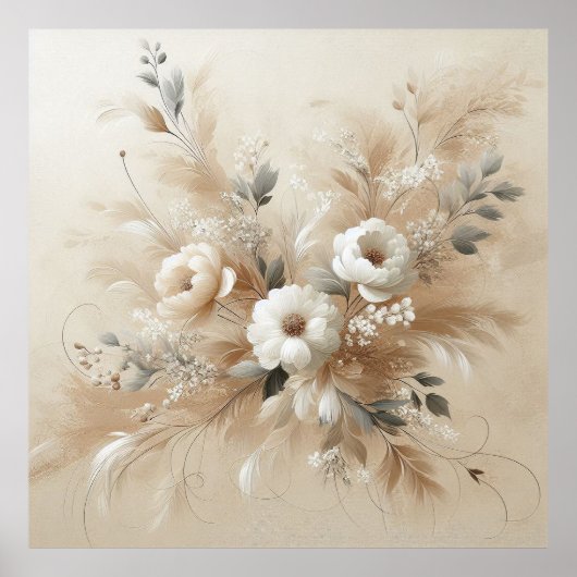 Modern Beige Flowers 2 Poster (Voorkant)