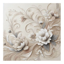 Modern Beige Flowers 3 Poster