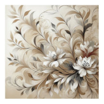 Modern Beige Flowers 4 Poster
