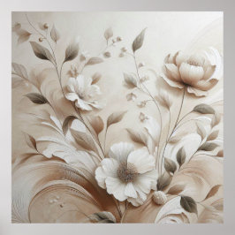 Modern Beige Flowers 5 Poster