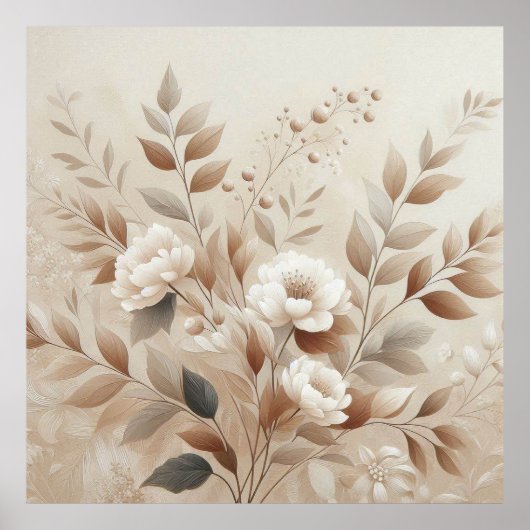 Modern Beige Flowers 7 Poster (Voorkant)