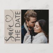Modern Beige Foto & Heart Opslaan Datum Aankondigingskaart (Voorkant)