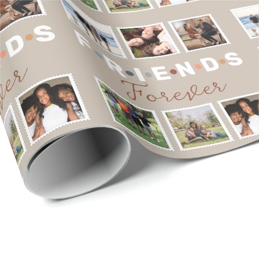 Modern Beige Friends Forever Foto Collage Cadeaupapier (Rol Hoek)
