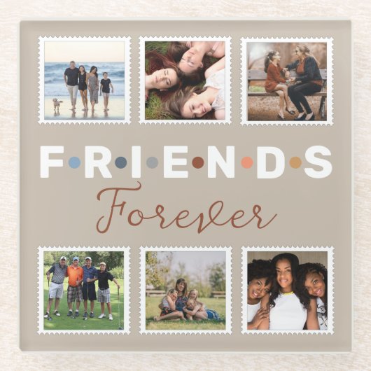 Modern Beige Friends Forever Foto Collage Glazen Onderzetter (Voorkant)