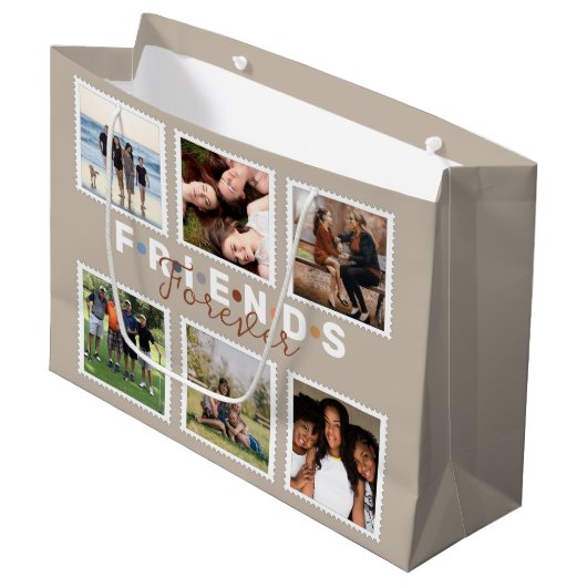 Modern Beige Friends Forever Foto Collage Groot Cadeauzakje (Voorkant Gekanteld)