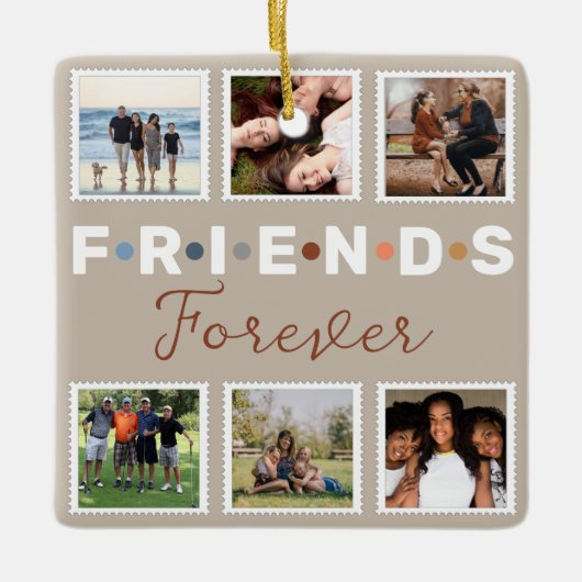 Modern Beige Friends Forever Foto Collage Keramisch Ornament (Voorkant)