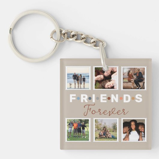 Modern Beige Friends Forever Foto Collage Sleutelhanger (Voorkant)