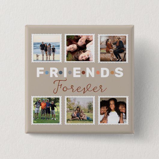 Modern Beige Friends Forever Foto Collage Vierkante Button 5,1 Cm (Voorkant)