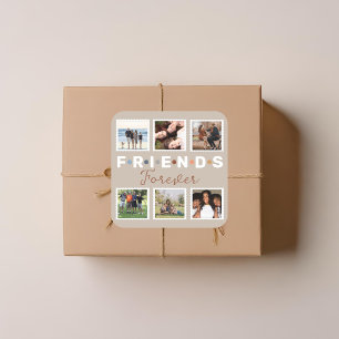 Modern Beige Friends Forever Foto Collage Vierkante Sticker