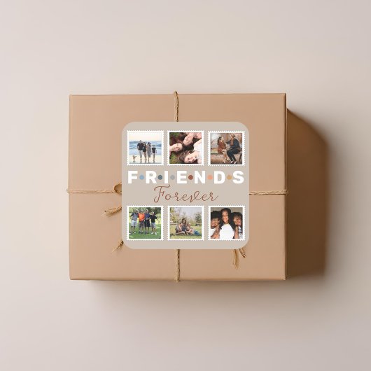 Modern Beige Friends Forever Foto Collage Vierkante Sticker