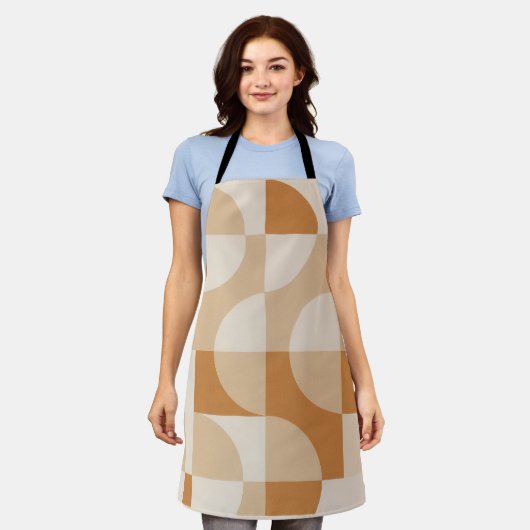 Modern Beige Geometric Apron Schort (Gedragen)
