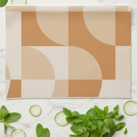 Modern Beige Geometric Minimalist Kitchen Towel Theedoek (Gevouwen)
