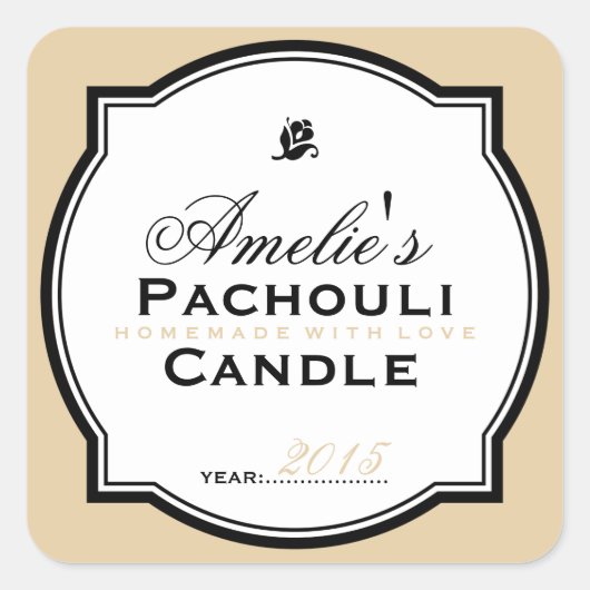 MODERN  BEIGE | GEPERSONALISEERDE ZEEPKANDLE VIERKANTE STICKER (Voorkant)
