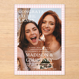 Modern Beige Gingham Fotoafstudeerfeest Acryl Uitnodigingen