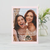 Modern Beige Gingham Fotoafstudeerfeest Kaart (Staand voorkant)