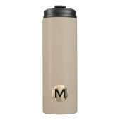 Modern Beige Gold Monogram Thermal Tumbler Thermosbeker (Voorkant)