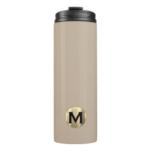 Modern Beige Gold Monogram Thermal Tumbler Thermosbeker
