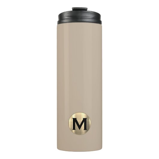 Modern Beige Gold Monogram Thermal Tumbler Thermosbeker (Voorkant)