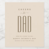 Modern Beige & Gold "Proost op papa" Vaderdag Wijn Etiket (Enkel label)