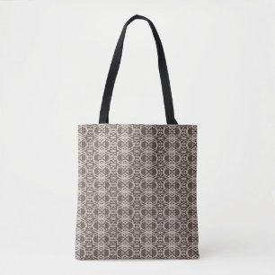 Modern beige golvende lijnpatroon op bruin tote bag
