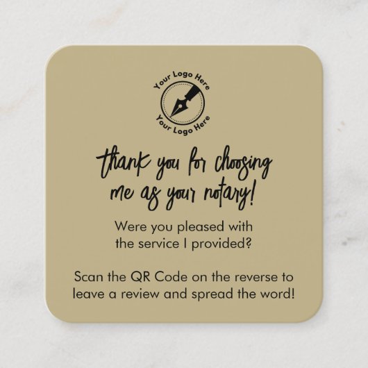 Modern Beige Google Review QR Code Notaris Logo Vierkante Visitekaartje (Voorkant)
