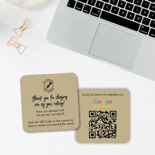 Modern Beige Google Review QR Code Notaris Logo Vierkante Visitekaartje