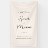 Modern, beige, handschrift lettertype, bruiloft we spandoek (Verticaal)