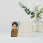 Modern Beige Handtekening Manuscript Notaris Foto Visitekaartje (Staand voorkant)