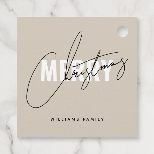 Modern beige kerstscript bedankjes labels (Achterkant)