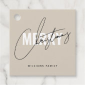 Modern beige kerstscript bedankjes labels (Voorkant)