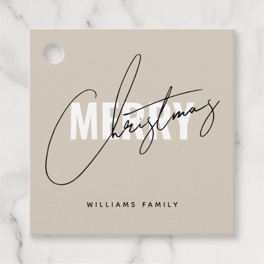 Modern beige kerstscript bedankjes labels (Voorkant)
