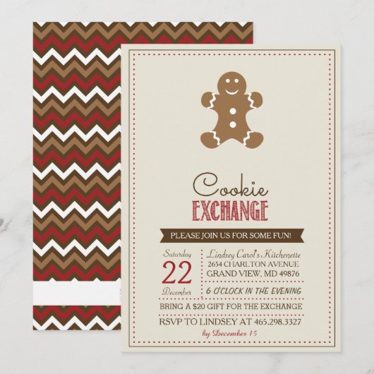 Modern Beige Koekjesuitwisseling Uitnodiging (Voorkant / Achterkant)