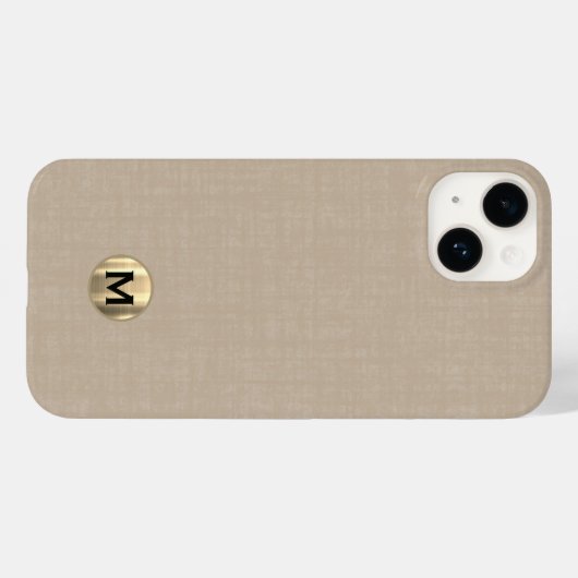Modern Beige Linen Brushed Gold Monogram Case-Mate iPhone Case (Achterkant (horizontaal))