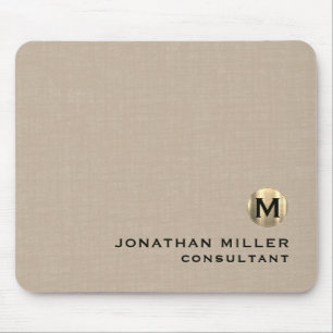 Modern Beige Linen Brushed Gold Monogram Muismat